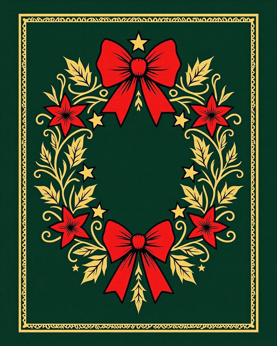 Festive Red Bow Holly Wreath Rug
