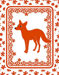 Orange Fox Floral Frame Rug