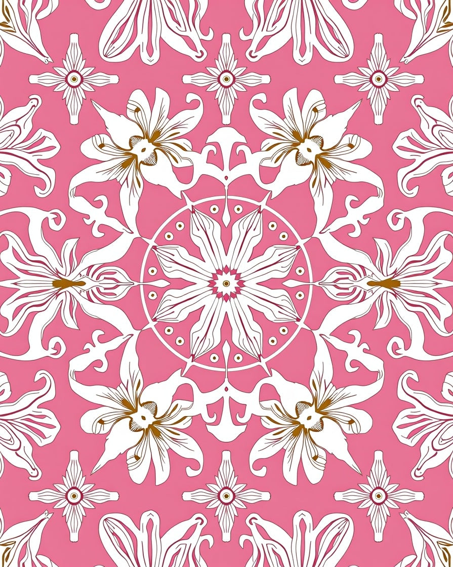 Pink Floral Medallion Art Nouveau Rug