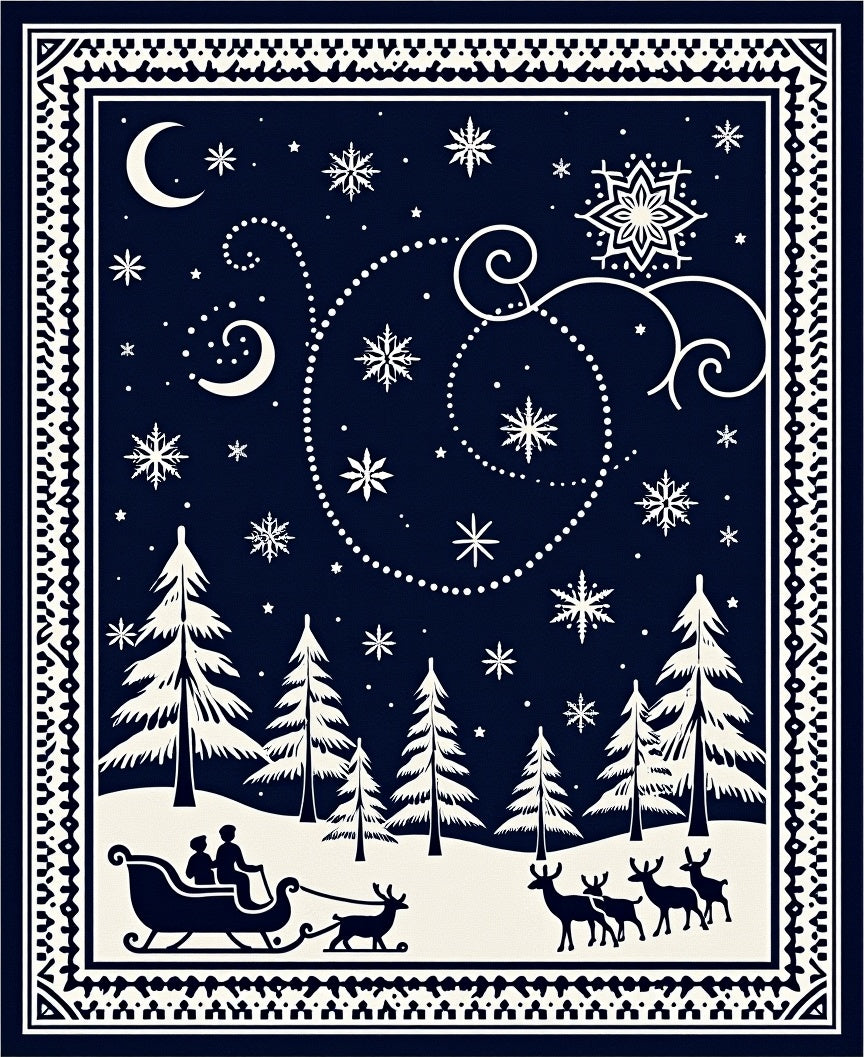 Midnight Sleigh Ride Snowflake Forest Rug