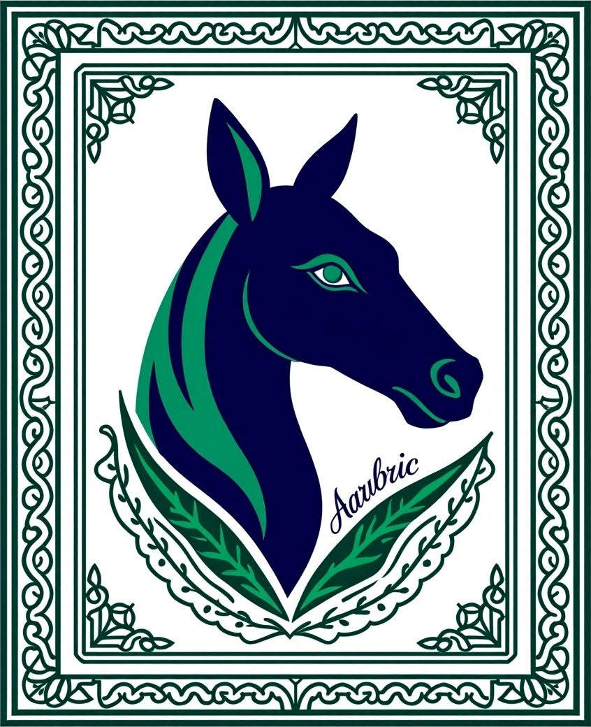 Navy Green Horse Head Crest Rug