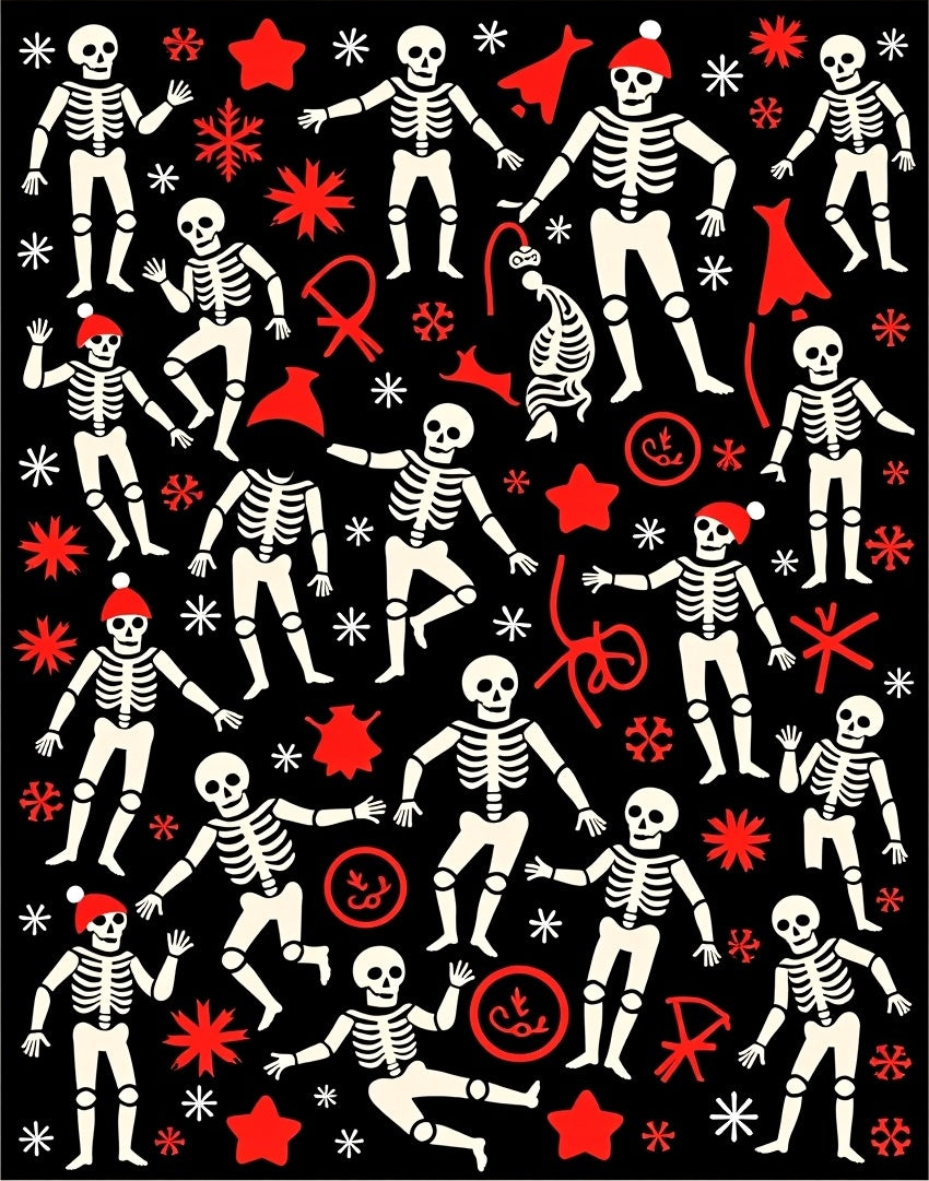 Festive Skeleton Snowflake Stars Black Rug