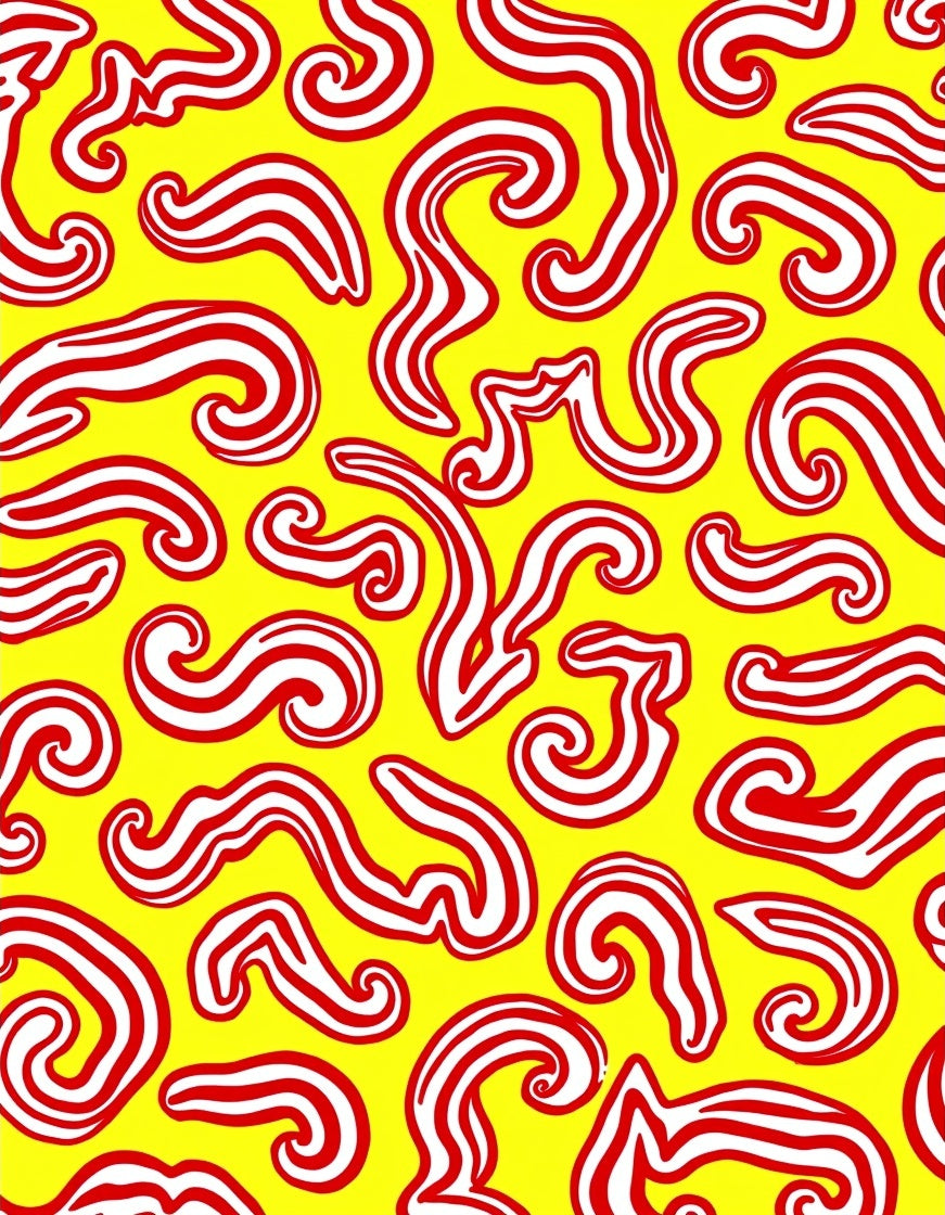 Bold Red Swirls Yellow Rug