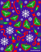 Festive Green Hearts Red Stars Snowflakes Rug