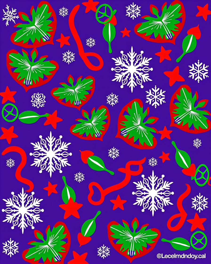 Festive Green Hearts Red Stars Snowflakes Rug