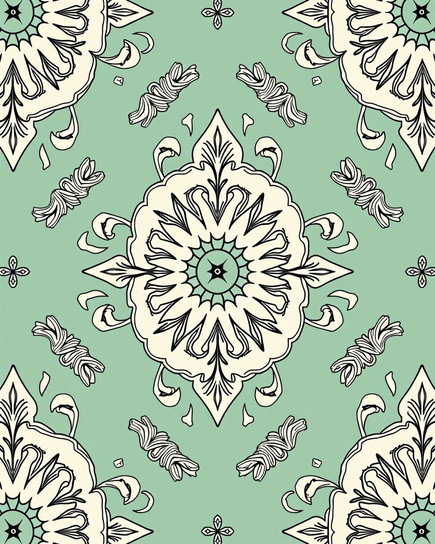 Cream Floral Medallion Mint Green Rug
