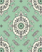 Cream Floral Medallion Mint Green Rug