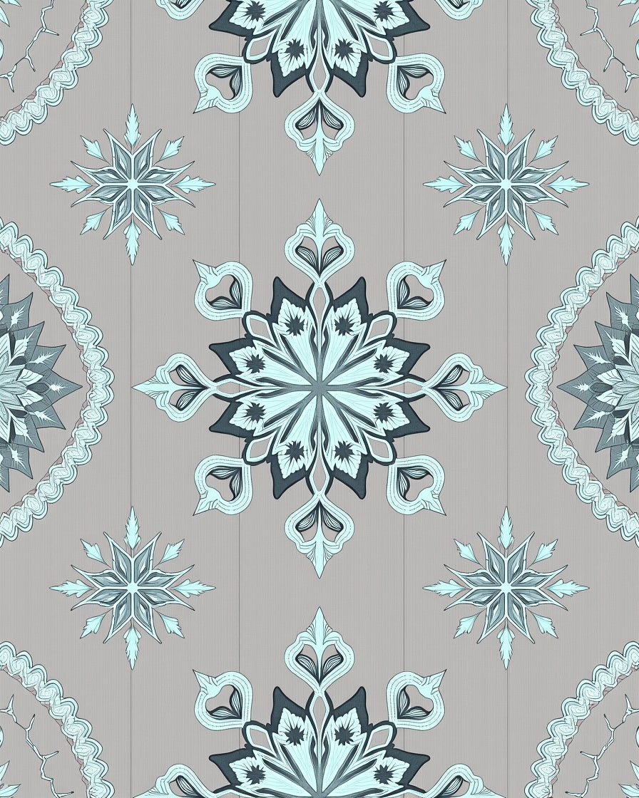 Dusty Blue Mandala Floral Arrangement Rug