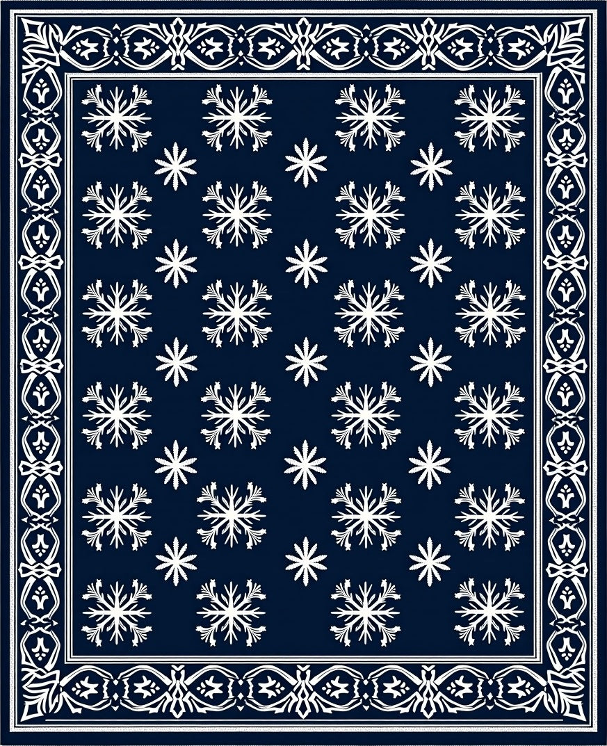 Deep Blue Snowflake Border Rug