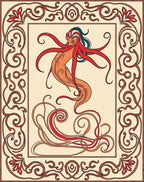 Art Nouveau Siren Red Orange Swirls Rug