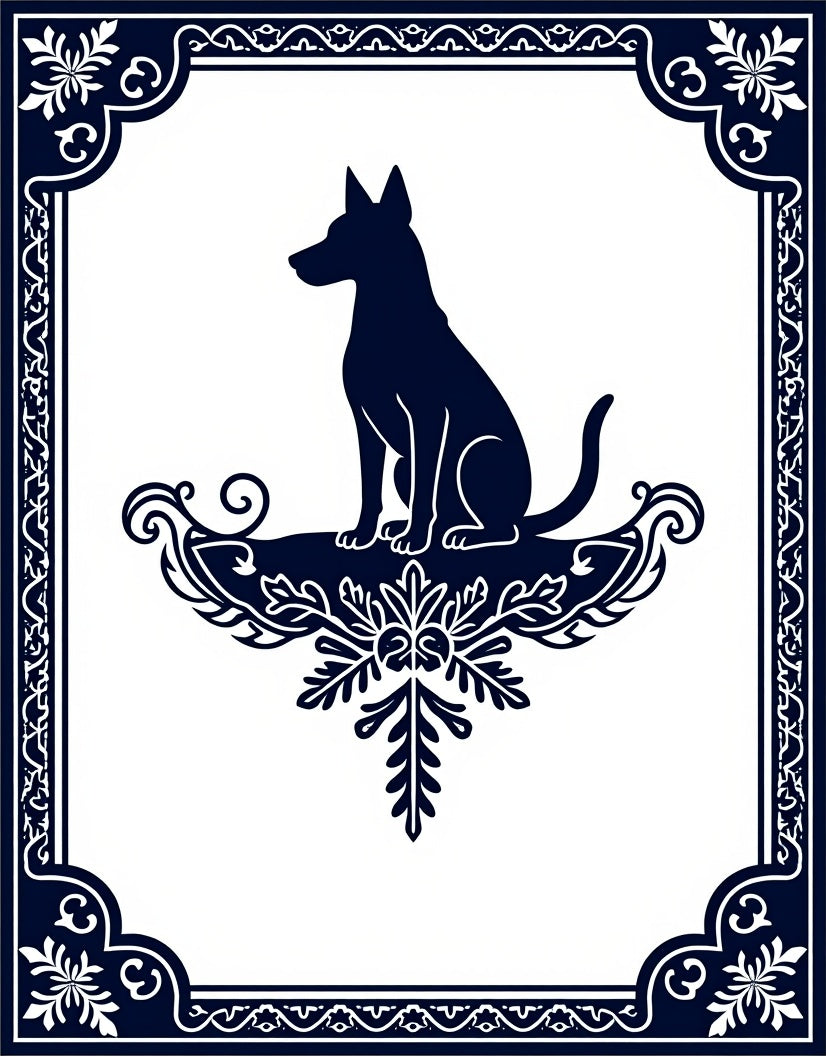 Deep Blue Sitting Dog Emblem Rug
