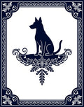 Deep Blue Sitting Dog Emblem Rug