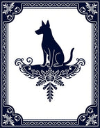 Deep Blue Sitting Dog Emblem Rug