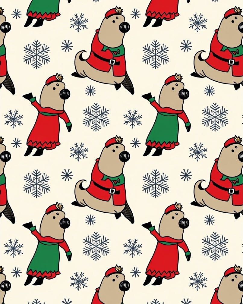 Christmas Seals and Snowflakes Pattern Rug