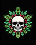 White Skull Green Leaf Berry Wreath Rug