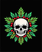White Skull Green Leaf Berry Wreath Rug