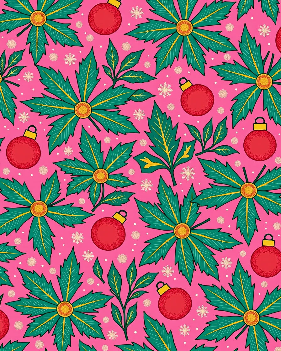 Festive Red Ornaments Green Holly Scatter Rug