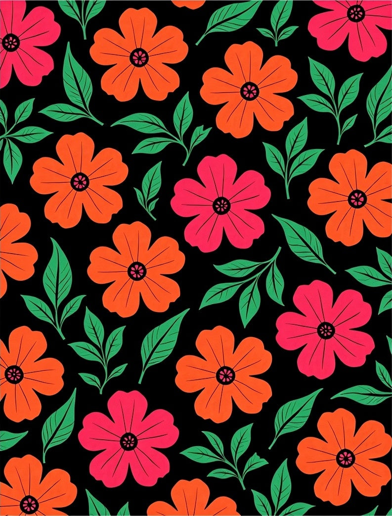Vibrant Pink Orange Floral Branches Rug
