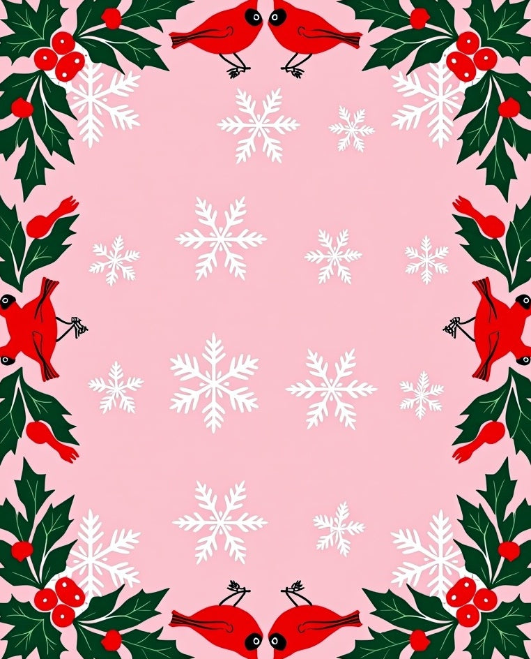 Whimsical Red Cardinals Snowflakes Holly Garland Rug