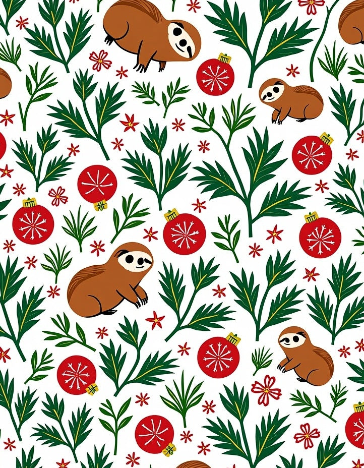 Festive Sloth Christmas Ornament Foliage Rug
