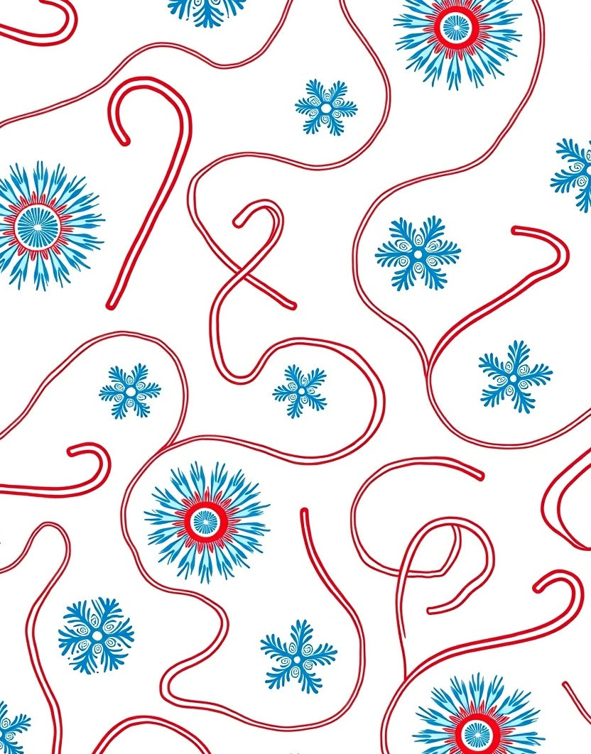Crimson Candy Cane Snowflake Whimsy Rug