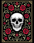 Gothic Skull Red Rose Floral Scroll Rug