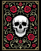 Gothic Skull Red Rose Floral Scroll Rug