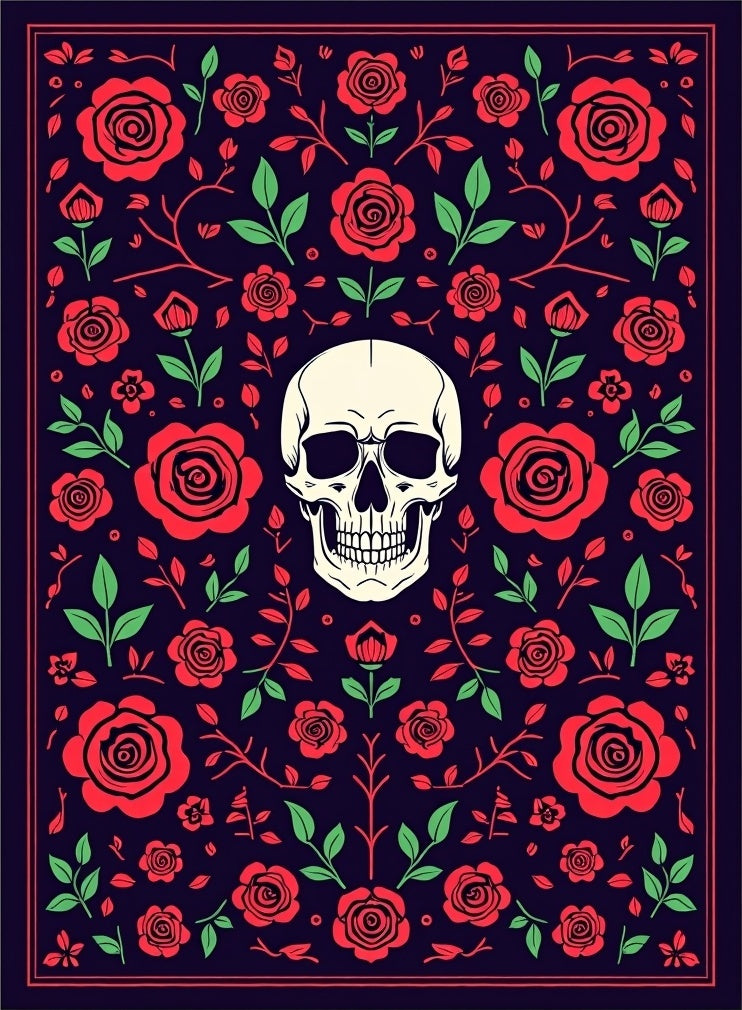 Dark Floral Skull Medallion Rug