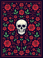 Dark Floral Skull Medallion Rug