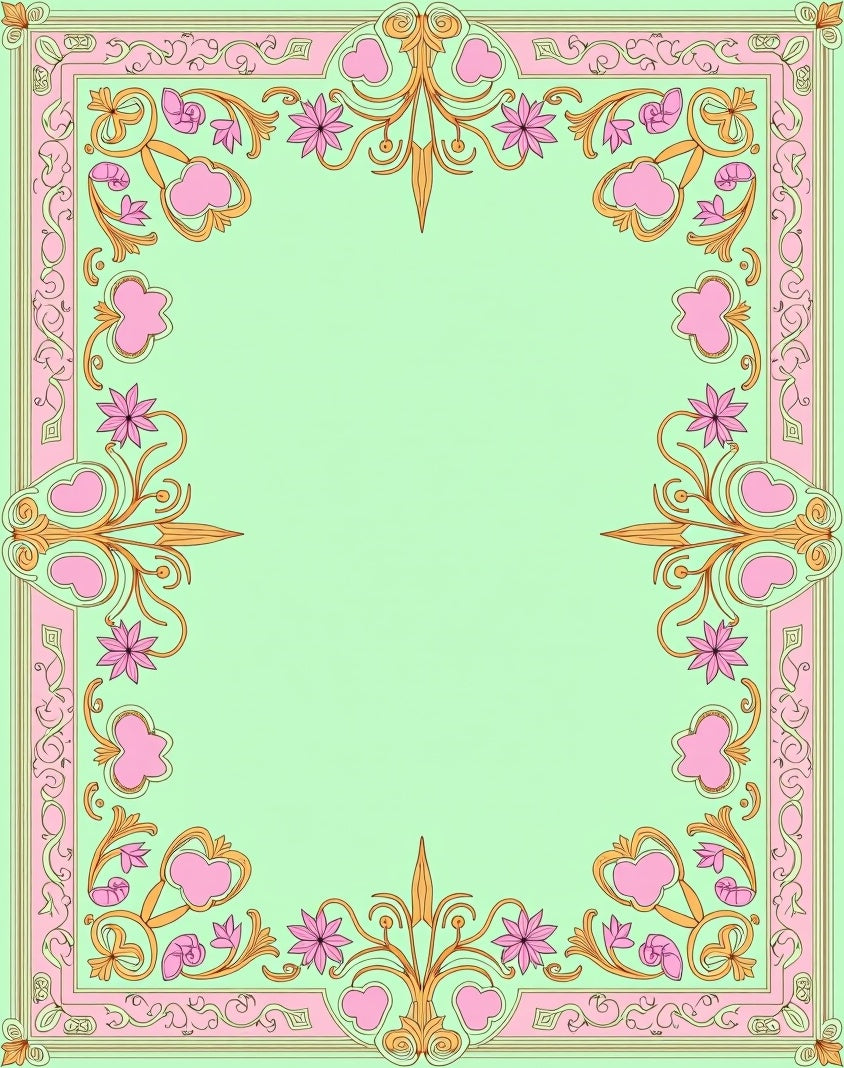 Pastel Pink Golden Floral Scroll Rug