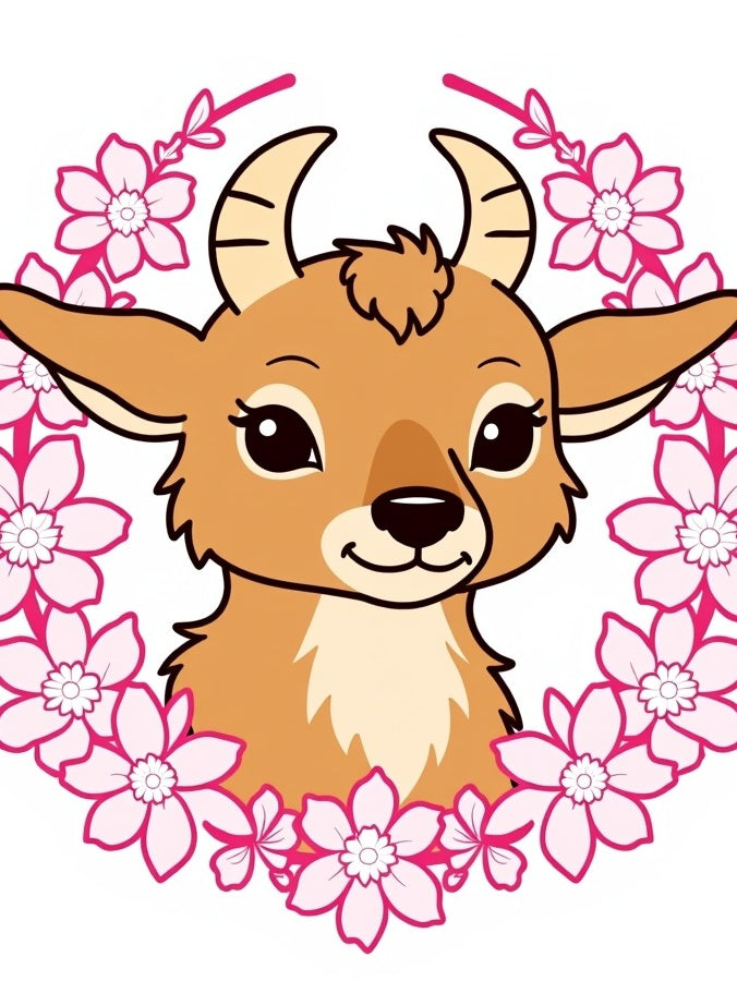 Cute Antelope Pink Blossom Wreath Rug