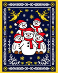 Yellow Reindeer Snowman Snowflakes Border Rug