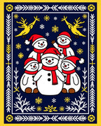 Yellow Reindeer Snowman Snowflakes Border Rug