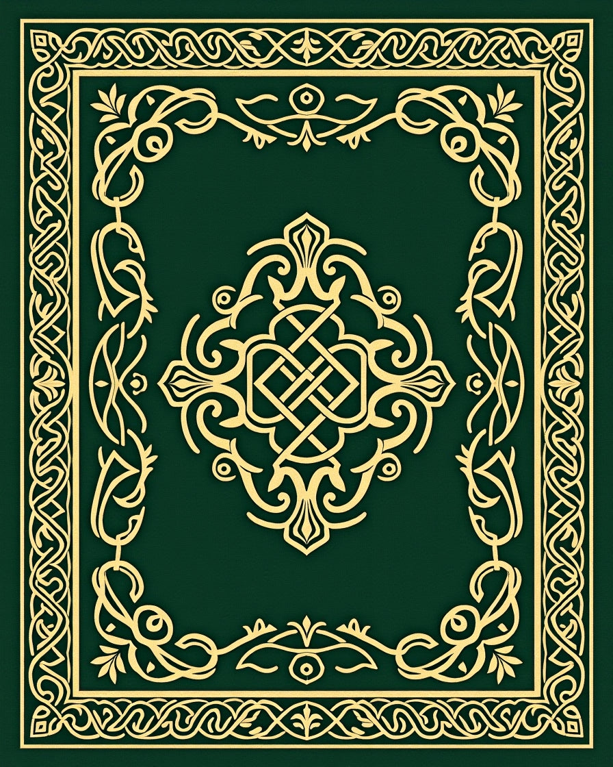 Emerald Golden Interlocking Knot Border Rug