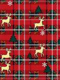 Crimson Red Tartan Deer Christmas Trees Rug