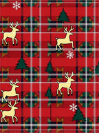 Crimson Red Tartan Deer Christmas Trees Rug