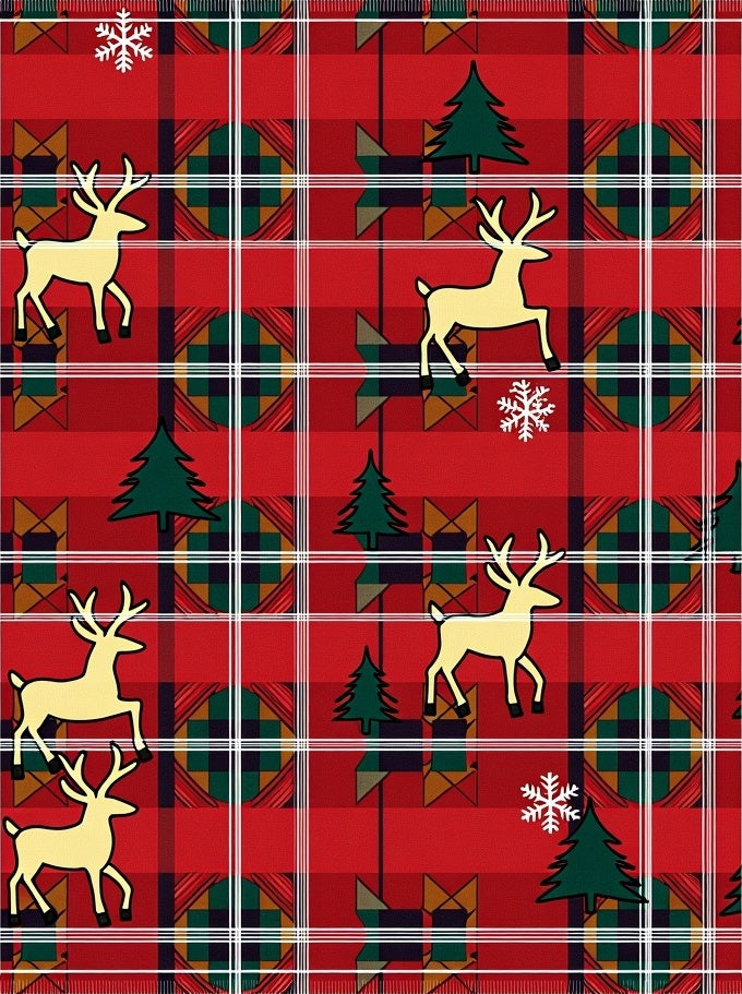 Crimson Red Tartan Deer Christmas Trees Rug
