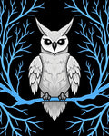 Wise White Owl on Blue Branch Rug