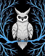 Wise White Owl on Blue Branch Rug