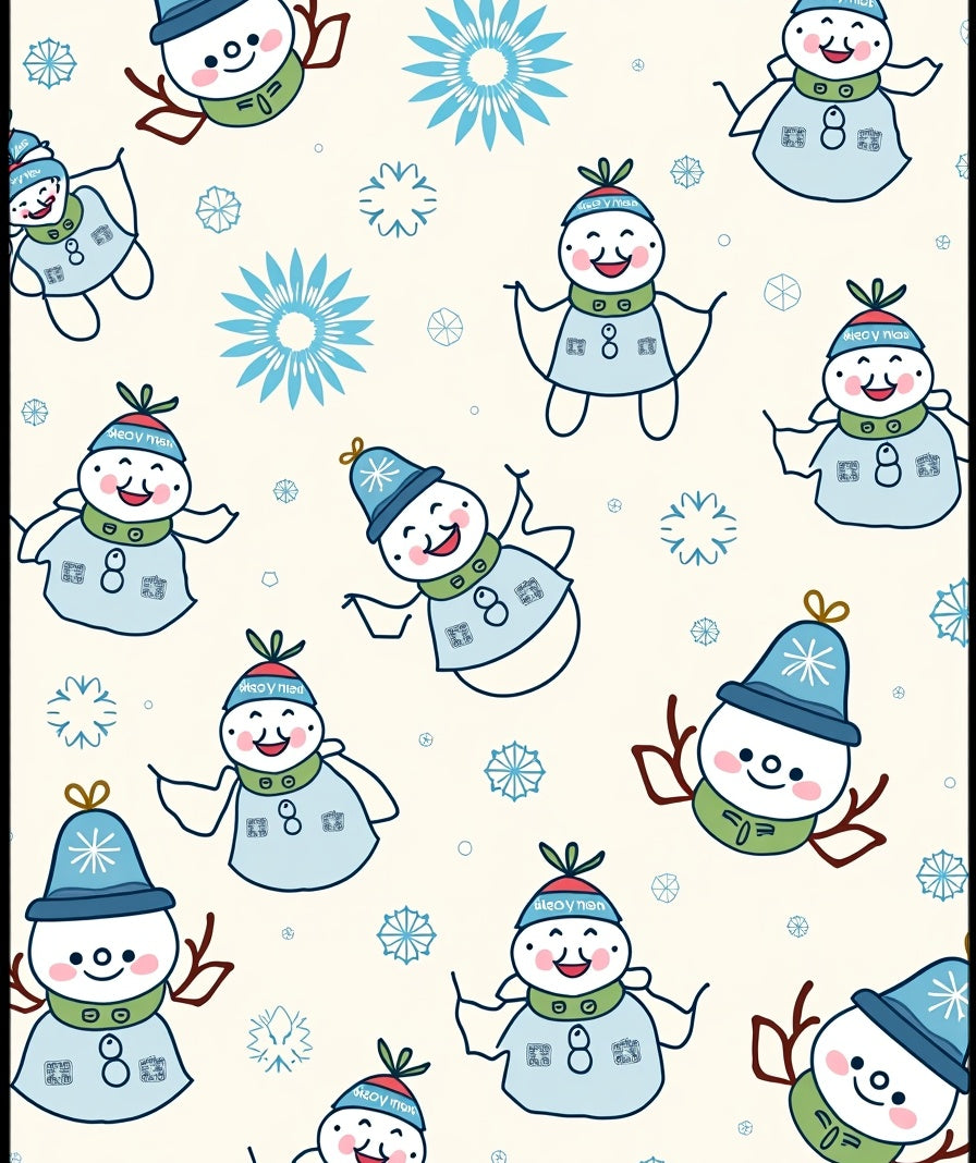 Charming Snowman Winter Snowflakes Rug