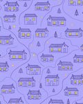 Cozy Blue Houses Starry Night Rug