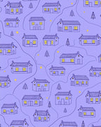 Cozy Blue Houses Starry Night Rug