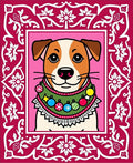 Whimsical Dog Festive Ornaments Border Rug