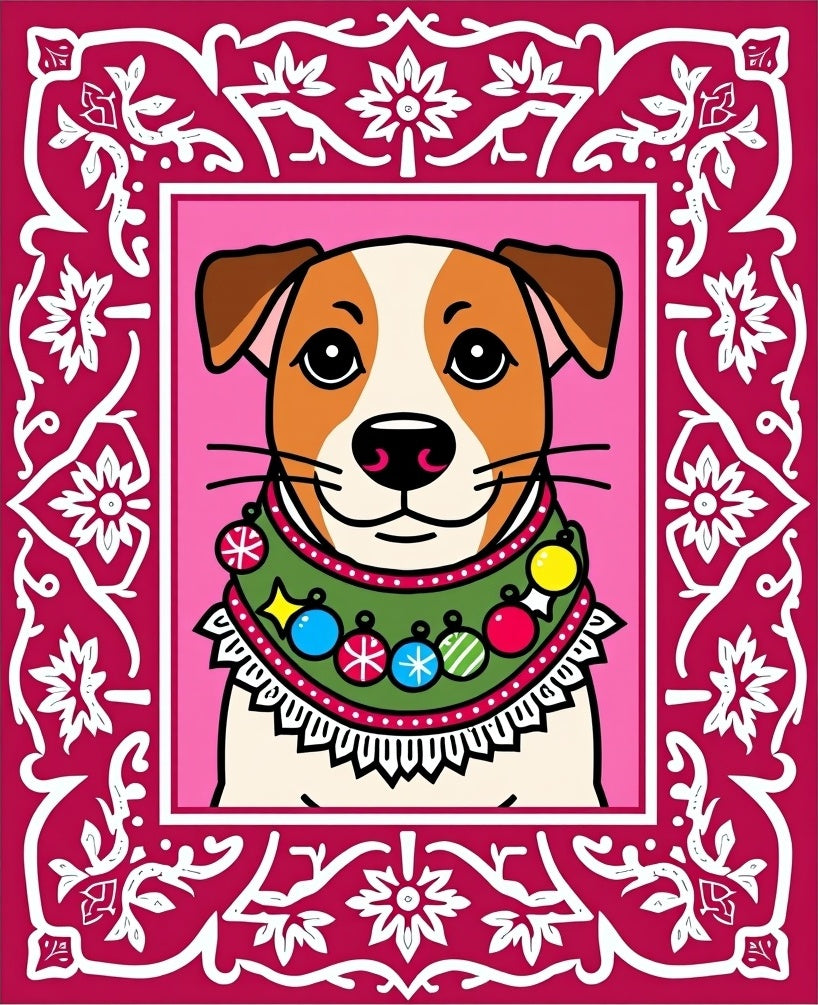 Whimsical Dog Festive Ornaments Border Rug