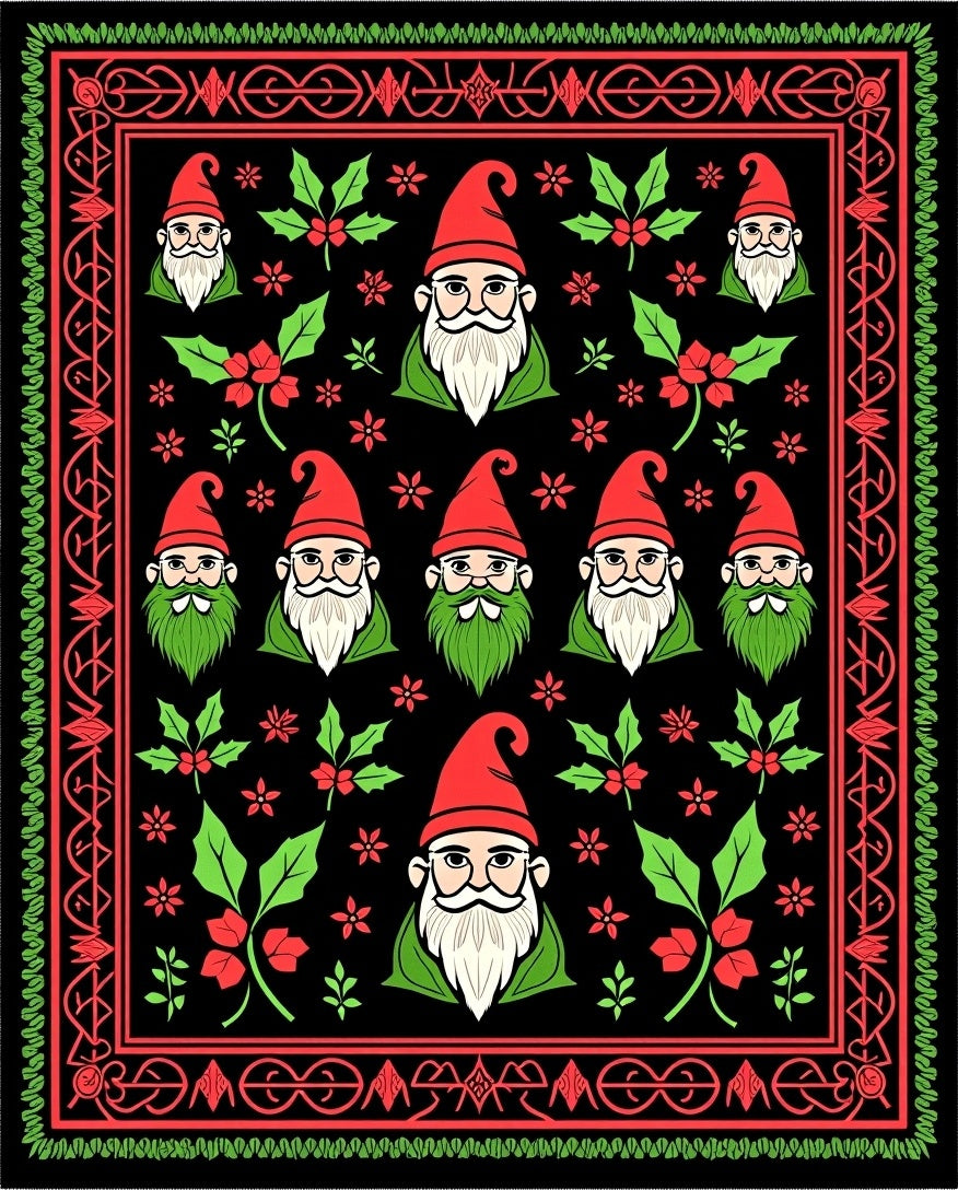 Red Green Gnome Holly Festive Rug
