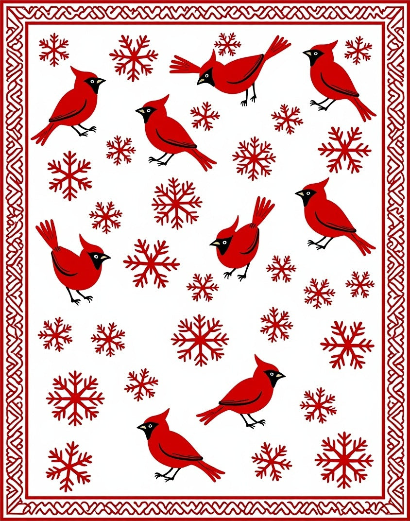 Red Cardinal Snowflake Winter Scene Rug