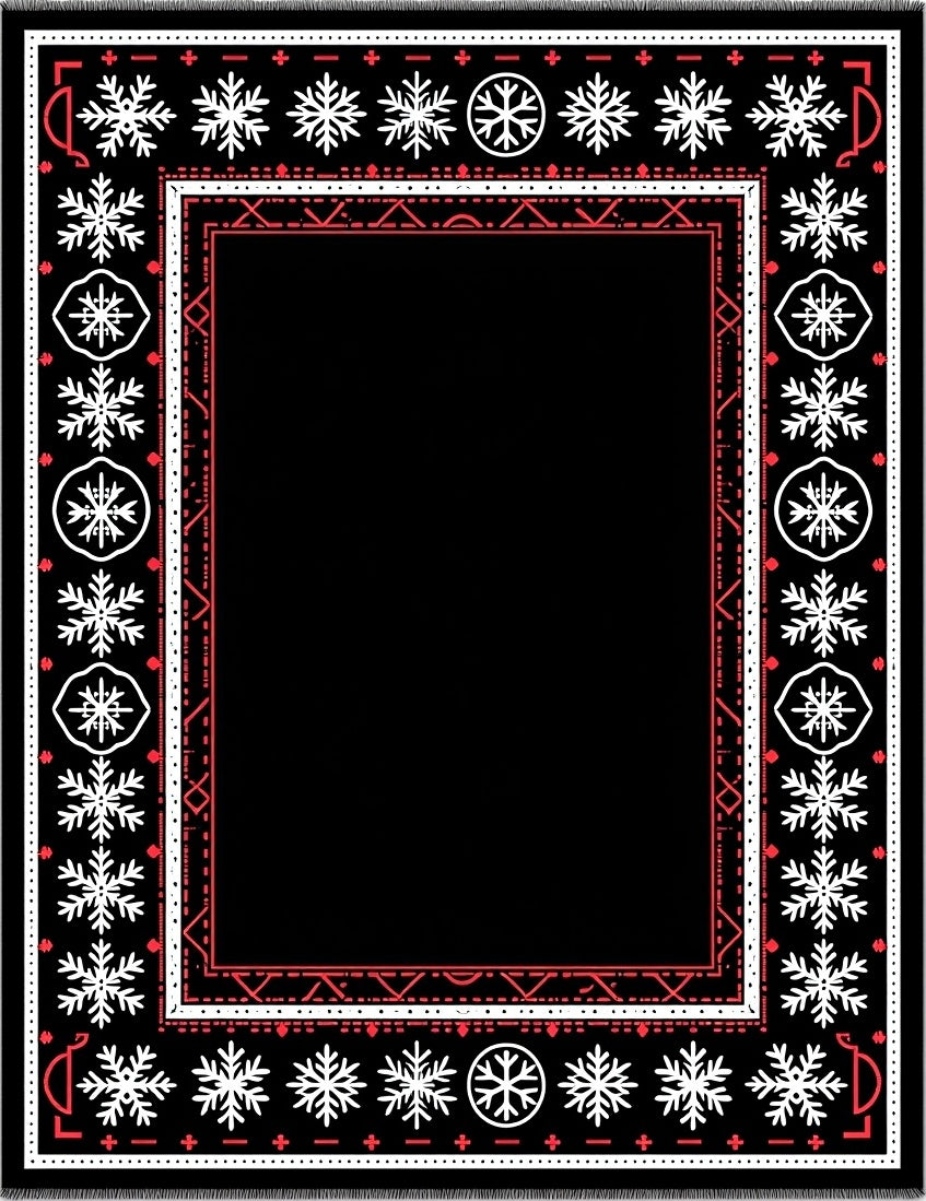 Bold Black Snowflake Geometric Border Rug