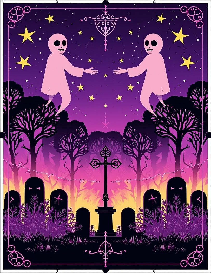 Spooky Pink Ghost Starry Night Cemetery Rug