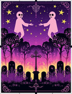 Spooky Pink Ghost Starry Night Cemetery Rug