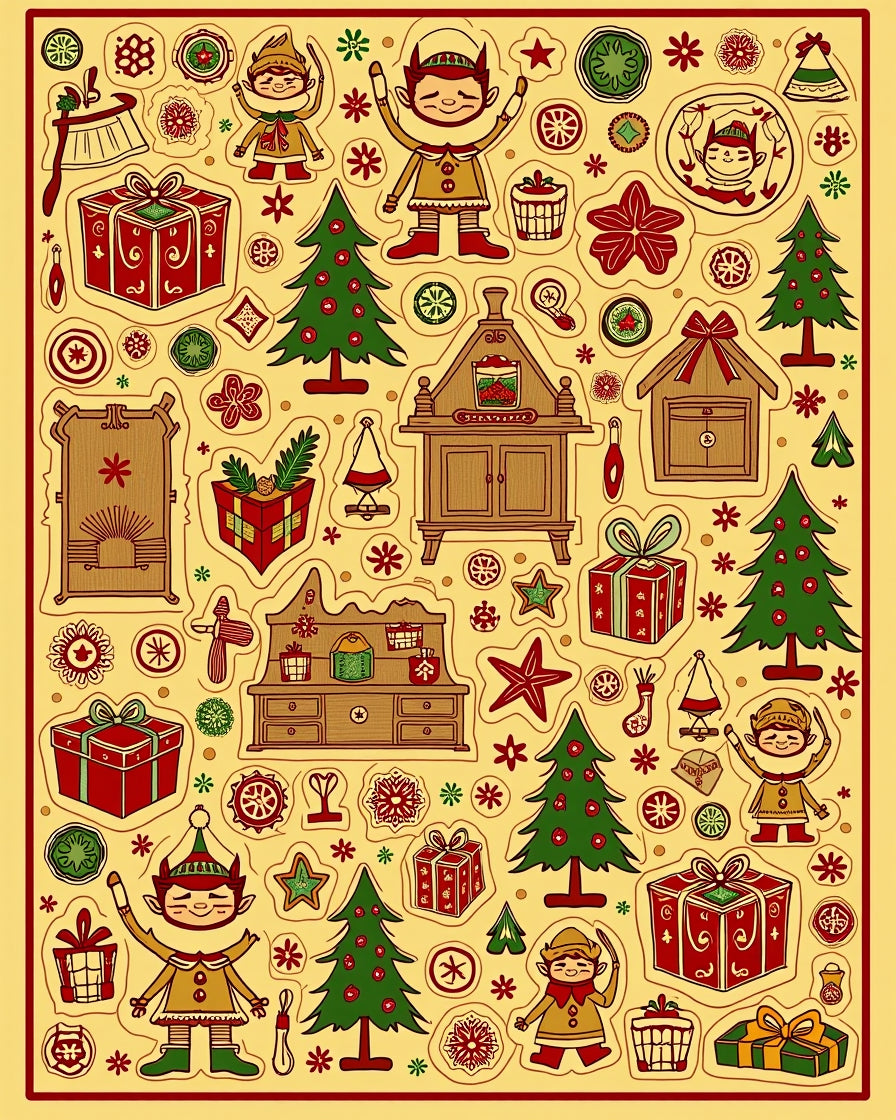 Festive Elf Holiday Tree Gift Collage Rug